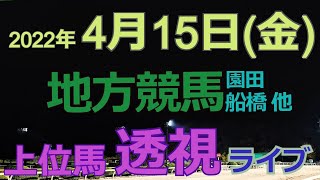 【地方競馬ライブ（馬番透視）】4/15（金）船橋競馬、園田競馬、他の馬券に絡む馬番を透視し配信します。穴馬探しや大穴馬券ゲットにお役立て下さい。